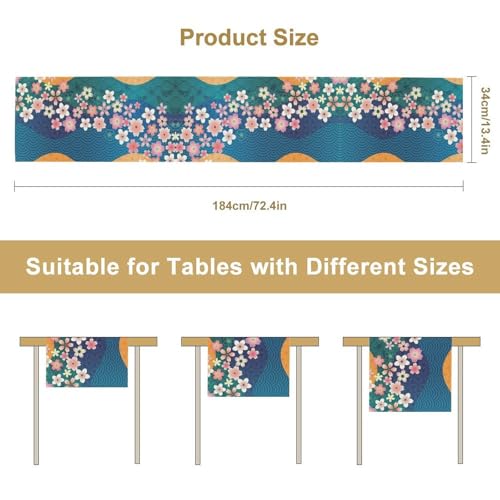 KANEPE Japanese Cherry Blossoms Table Runner 13x90in Cherry-Blue Seasonal Spring Decor