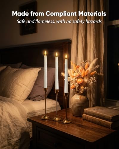 Meigic 2 Pcs 9.6in Real Wax Flameless Taper Candles with Remote, White