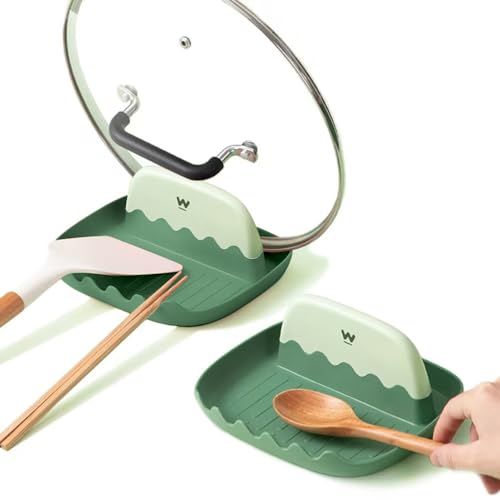 IYOOH 2-Pack Green Spoon Rests with Lid Holder, No Mess Countertop Utensil Holder
