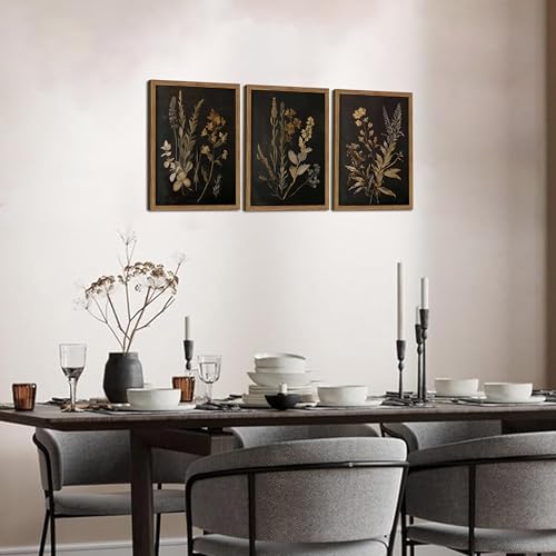 Dark Botanical Wall Art Set of 3 Framed Moody Floral Prints 12x16
