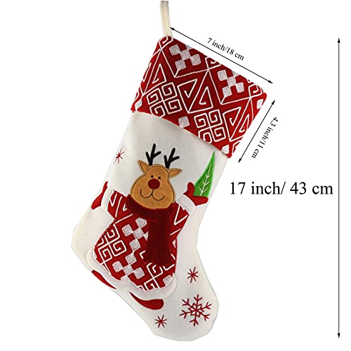 Wewill 17-Inch Classic Christmas Stockings Set of 2 Elk and Snowman, Velvet Holiday Decor with Silver Embellishments - Style 4