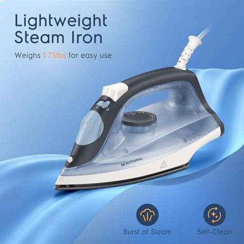 BEAUTURAL Compact Steam Iron for Clothes, Non-Stick Soleplate, Blue