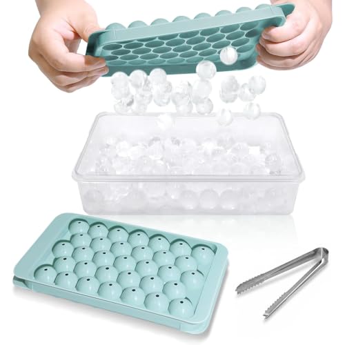 Round Ice Cube Tray Set with Storage Bin, Lid, and Tongs - 1-Inch Mini Spheres