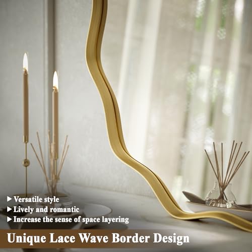 30-Inch Gold Scalloped Round Wall Mirror, Wavy Edge Decorative Metal Mirror