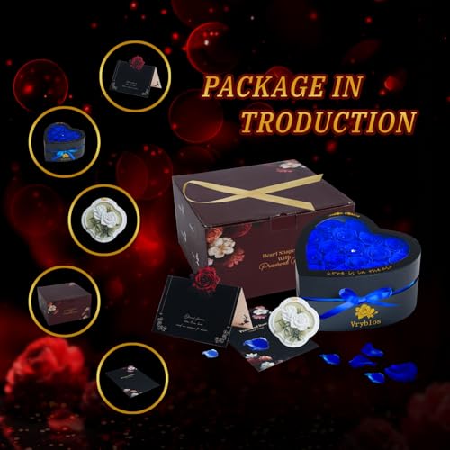 Heart Shaped Preserved Rose Gift Box - 16 Real Long-Lasting Blue Roses