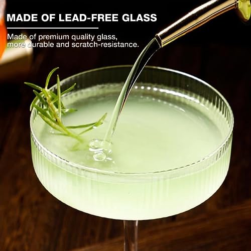 4-Piece Ribbed Coupe Glass Set, 10 oz Vintage Crystal Cocktail Glassware