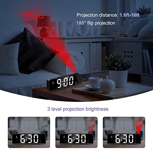 Projection Alarm Clock with 7.9-Inch LED Display and Adjustable Brightness