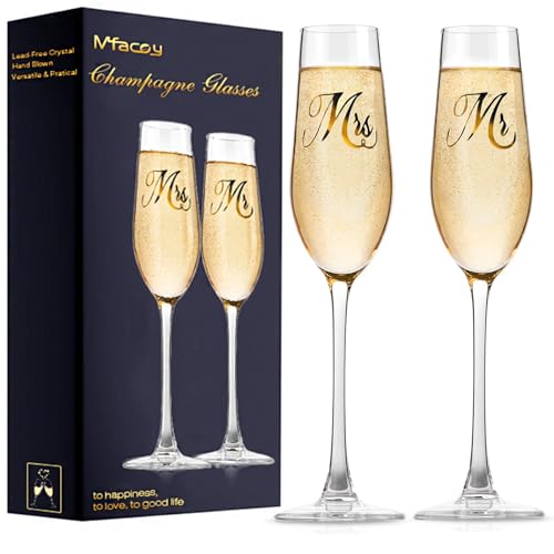 Mr. & Mrs. Champagne Flute Set - Crystal Wedding Toasting Glasses