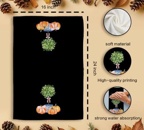 Tzhim Fall Pumpkin Kitchen Hand Towels with Bowknot - 16x24in Decorative Tea Towels