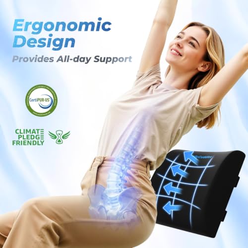 Ergonomic Lumbar Support Pillow - Memory Foam Back Cushion for Office and Gaming Chairs