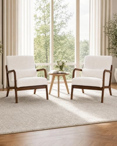 Mid-Century Modern Sherpa Accent Chair with Lumbar Pillow