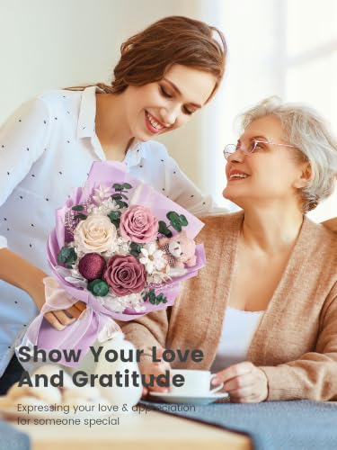 Preserved Rose and Hydrangea Bouquet with Bear - Long-Lasting Floral Gift