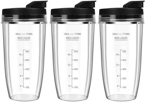 24oz Blender Replacement Cups with Leak-Proof Lids, 3-Pack BPA-Free Plastic
