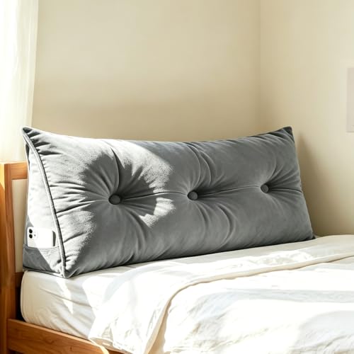 Wedge Headboard Pillow for Twin/Twin XL Beds - Soft Velvet with Pockets