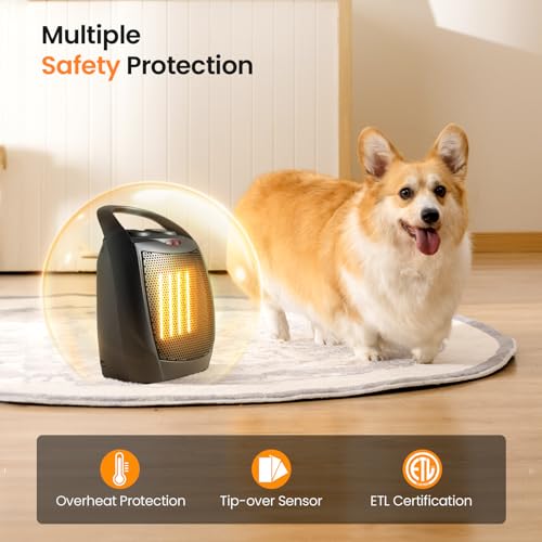 Small Electric Ceramic Space Heater Portable Fan for Office and Bedroom