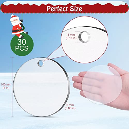 Clear Round Acrylic Ornament Blanks with Hole - 4 Inch (30 Pack) for DIY Crafts