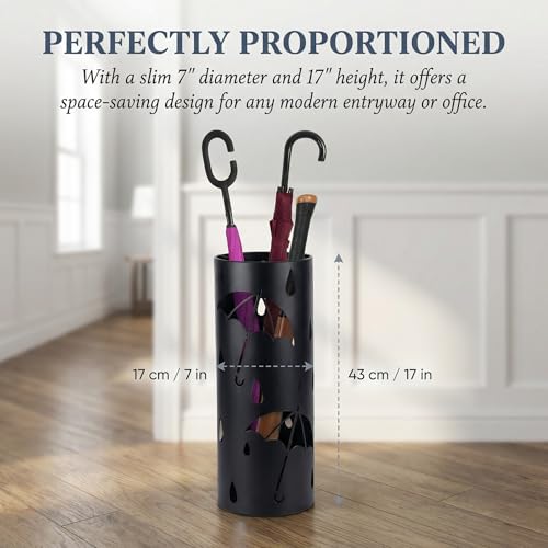 Round Metal Umbrella Stand for Entryway, Black Storage Rack with 3 Hooks