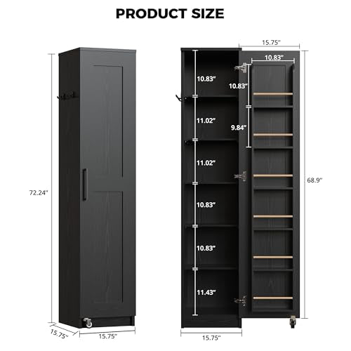 IRONCK Black Narrow Kitchen Pantry Cabinet 72" Slim Tall Storage Closet