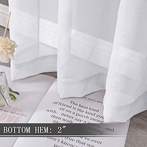 White Linen Textured Short Sheer Curtains - Light Filtering (54 x 45 in, Set of 2)