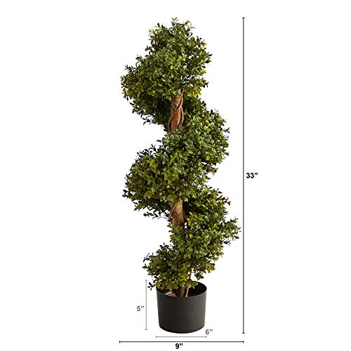 33-Inch Artificial Boxwood Spiral Topiary Tree in Black Planter