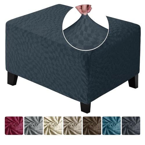 Rectangle Ottoman Cover - Super Stretch Soft Slipcover, Dark Grey