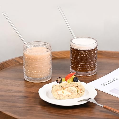 Hobnail Drinking Glasses Set of 6, 12oz Vintage Embossed Glass Tumblers
