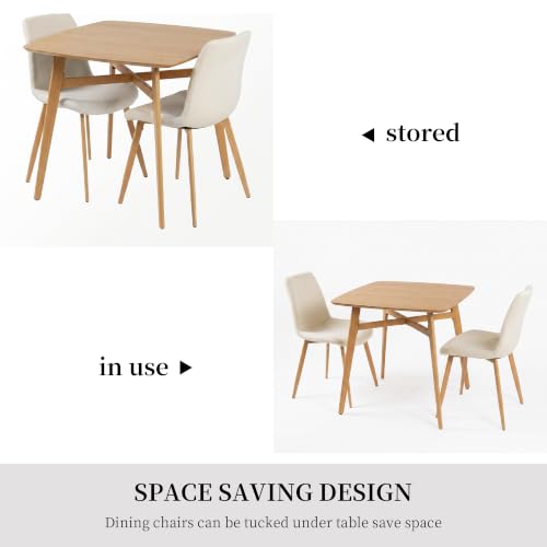HIPIHOM 3-Piece Oak Dining Table Set for 2 with White Chairs, Space-Saving Kitchen Table