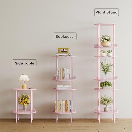 2-Tier Oval End Table with Storage, Small Pink Side Table for Bedroom