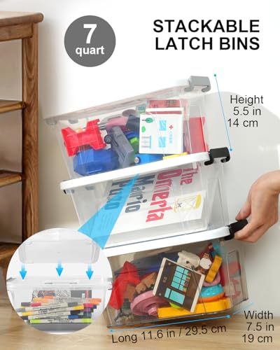 Clear Plastic Storage Bins with Lids 7-Quart 6-Pack Stackable Totes