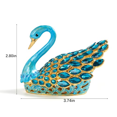 Blue Swan Enamel Jewelry Trinket Box - Decorative Ring Holder Organizer
