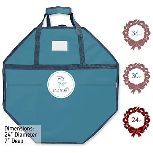 Hard Shell Christmas Wreath Storage Container with Interior Pockets 24 Inch