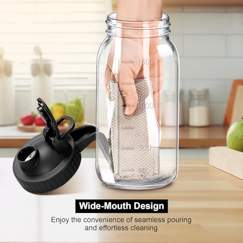 64 oz Glass Mason Jar Pitcher with Pour Spout Lid and Handle - 2 Quart