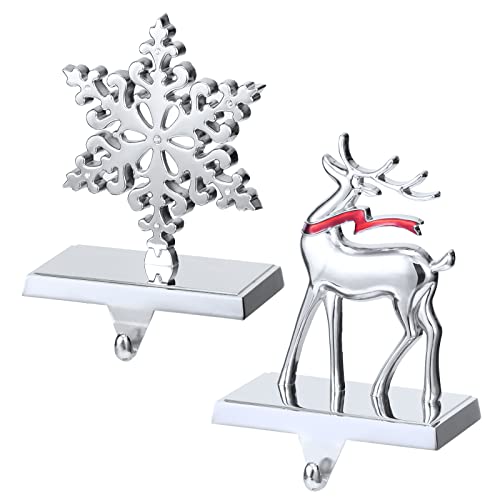 Set of 2 Christmas Stocking Holders for Mantel, Weighted Metal Hangers