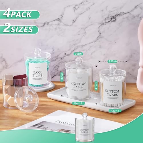 4 Pack Clear Bathroom Canister Set with Lids and Labels for Q-Tips and Cotton Rounds