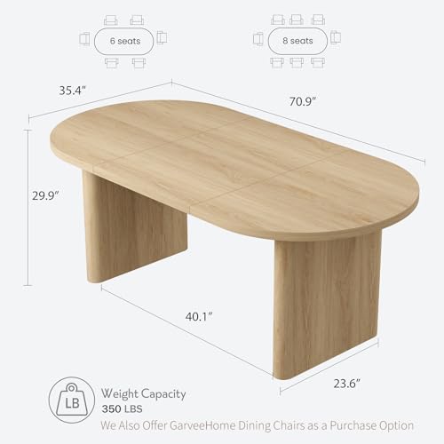 71-Inch Oval Dining Table for 6-8, Farmhouse Wooden Kitchen Table