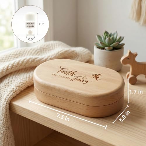 Wooden Baby Teeth Keepsake Box with Tooth Fairy Journal & Capsules