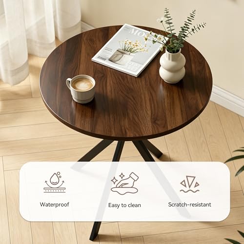 Walnut 31.5" Round Dining Table Set for 2 with 2 Brown Chairs - Mid-Century X-Shaped Leg