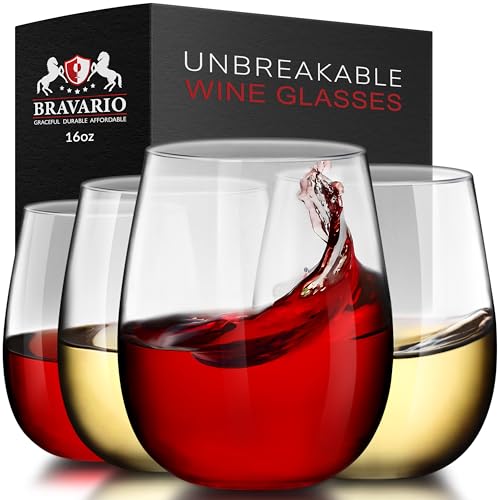 Shatterproof Stemless Wine Glasses, 16 oz Tritan Plastic, Set of 4