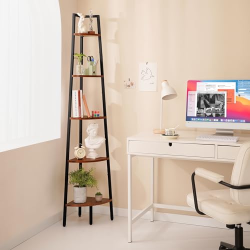 5-Tier Corner Bookshelf, 67.5" Tall Industrial Ladder Display Shelf