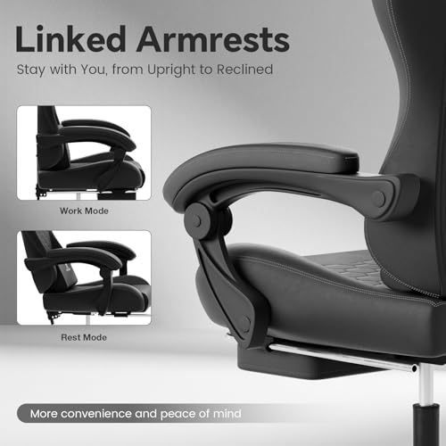 Ergonomic Gaming Chair with Massage Lumbar Support, Footrest & Recline