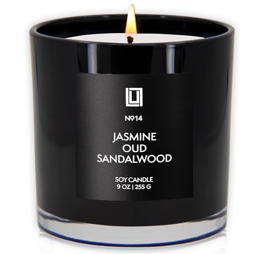 Jasmine, Oud & Sandalwood Scented Soy Blend Glass Jar Candle - 9 oz