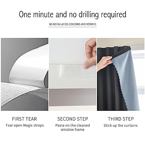 100% Blackout Self-Adhesive Curtains for Small Windows - 35" W x 48" L
