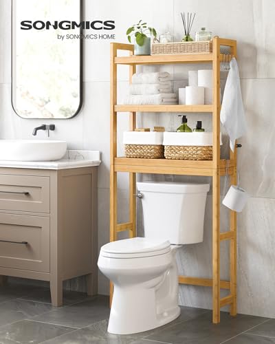 Bamboo 3-Tier Over-The-Toilet Bathroom Organizer with Adjustable Shelf