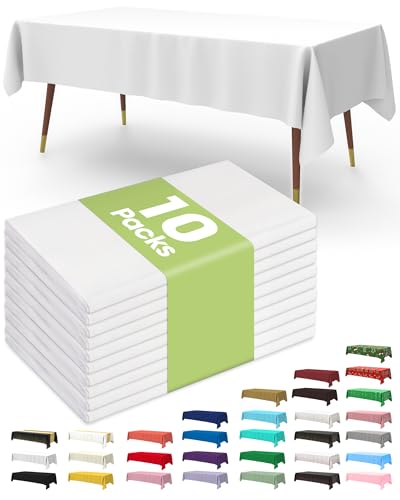 Pureegg Disposable Plastic Table Cloth 54x108 Inch White - 10 Pack, Rectangular