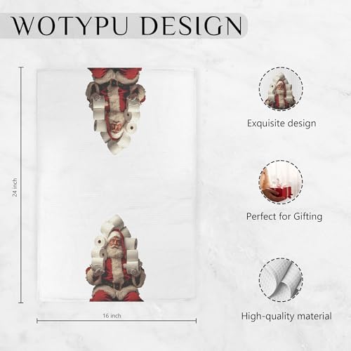 WOTYPU Holiday Christmas Santa Bathroom Hand Towels - Color-6, 16x24 Inches