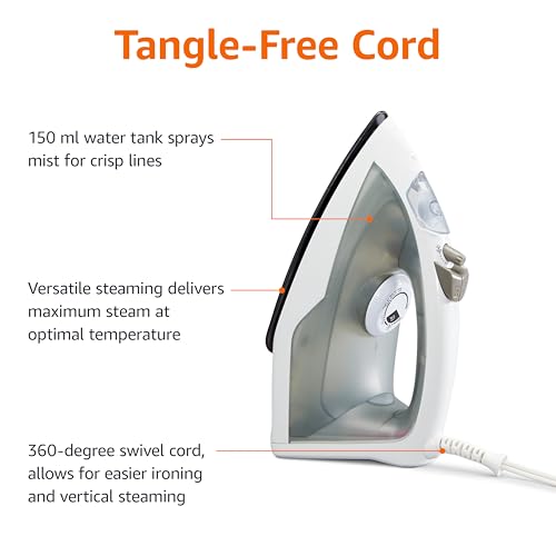 Amazon Basics 1200W 10-Inch Steam Iron with Non-Stick Soleplate and 150ml Tank