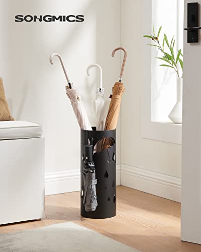 Metal Umbrella Stand with Drip Tray and Hooks, Matte Black Entryway Organizer