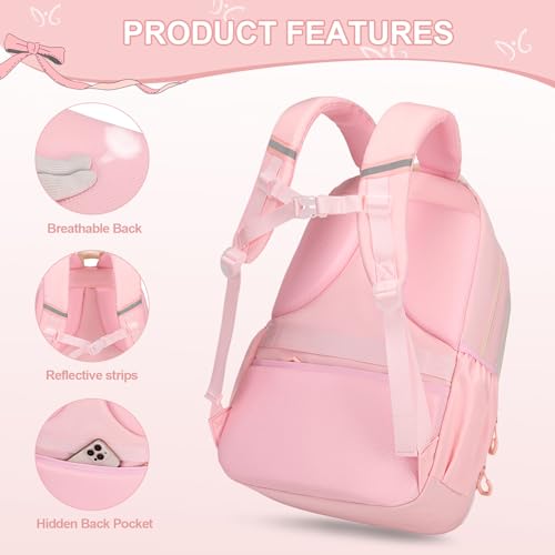 Cute Bow Girls School Backpack 3-Piece Set with Lunch Bag & Pencil Case