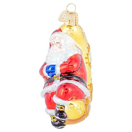 Moonlight Santa Glass Ornament on Crescent Moon - Old World Christmas, Moonlight Santa