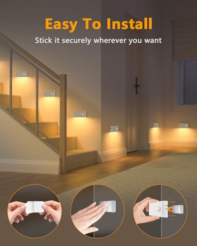 Rechargeable Motion Sensor LED Stair Lights - Warm White Night Light (4-Pack)